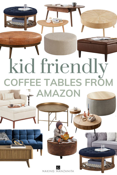 Finding the right coffee table with small children in your house can be nearly impossible. You want to avoid sharp corners, and it needs to be something that can be cleaned easily. Check out these kid-friendly coffee tables from Amazon, you’re sure to find one you will love for your living room or play room! Coffee Table Kid Friendly, Baby Proof Coffee Table, Baby Friendly Coffee Table, Functional Living Room With Kids, Coffee Table Amazon, Kid Friendly Coffee Table, Kid Friendly Family Room, Kid Friendly Living Room, Coffee Table Decor Living Room