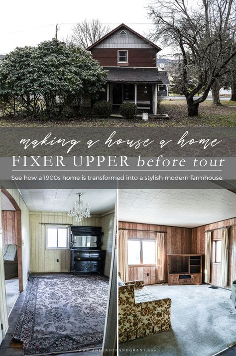 Check out this before tour of a 1900s fixer upper before it gets a modern farmhouse makeover on a budget. #fixerupper #beforetour #modernfarmhouse #beforeandafter #andersonandgrant 1900s Home Remodel, Renovate 1900 House, Modern 1900s Home, Renovating An Old House On A Budget, 1900s House Remodel, 1900s Farmhouse Interior, 1900 House Renovation, 1900s House Restoration, 1900s House Exterior