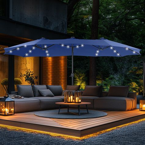 Shade your dining table and more outside with this extra-large rectangular patio umbrella. This umbrella opens easily with a crank, and the set includes the umbrella base for easy use out of the box. Patio Table With Umbrella, Patio Repair, Patio Umbrella Lights, Unique Patios, Rectangular Patio Umbrella, Patio Seating Area, Offset Patio Umbrella, Outdoor Aesthetic, Patio Inspiration