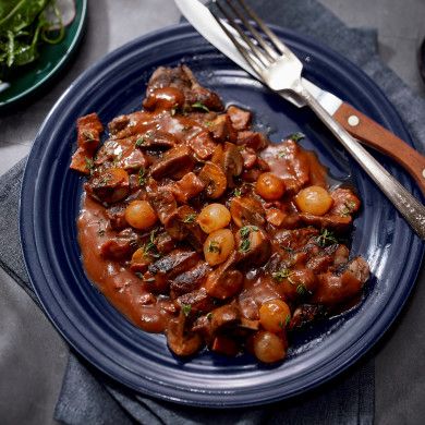 Steak Bourguignon from Food Network Steak Bourguignon, Mary Makes It Easy Recipes, Striploin Steak, Mary's Kitchen, Mary Berg, Tv Recipes, Beef Steak Recipes, Beef Dinners, Where's The Beef