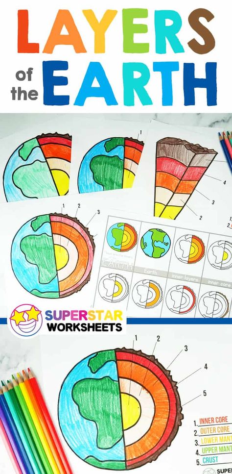 Layers of the Earth Worksheets. Free printable layers of the earth diagram, worksheets, label worksheet, hands-on activities, nomenclature cards, and more! Free science worksheets, games, and printables. Earth's Layers Activities, Hands On Earth Science Activities, Layers Of The Earth Preschool, Earth Systems Activities, Layers Of The Earth Craft, Layers Of The Earth Worksheet, Stem Worksheets Free Printables, Earths Layers Project Ideas, Earth And Space Science Activities