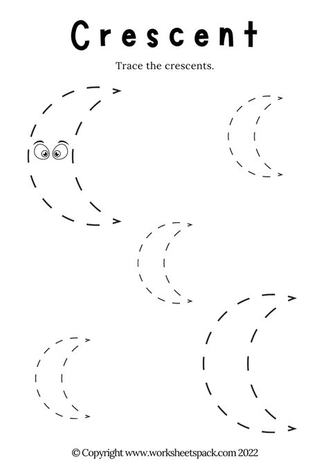 Free Crescent Tracing Worksheet PDF - worksheetspack Crescent Worksheets For Preschool, Crescent Shape Activities For Preschool, Letter O Worksheet, Kindergarten Animals, Pattern Worksheets For Kindergarten, Preschool Letter Crafts, Shape Tracing, Shape Worksheets For Preschool, Moon Activities