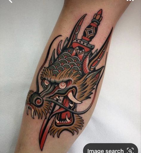 Japanese Traditional Tattoo Design, Traditional Japanese Dragon Tattoo, Traditional Tattoo Dragon, Japanese Traditional Tattoo, Dragon Head Tattoo, Traditional Dragon, Flash Ideas, Traditional Style Tattoo, Japanese Dragon Tattoo