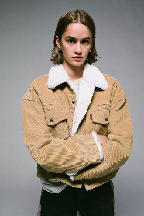 Women's Coats+ Jackets: Denim, Sherpa, Corduroy, + Leather | Urban Outfitters Trucker Jacket Outfit, Sherpa Jacket Outfit, Corduroy Trucker Jacket, Corduroy Sherpa Jacket, Sleep Shoes, Chevy K10, Face Poses, Mini Frock, Find My Style