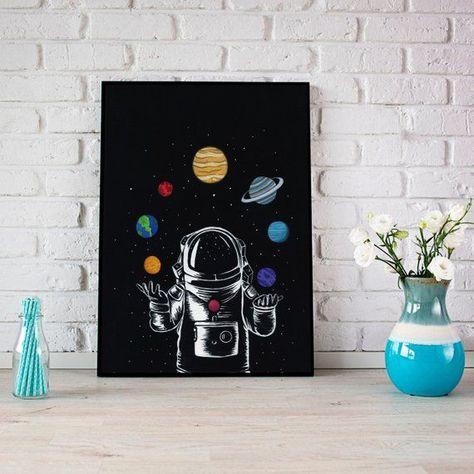 Creative Digital Art, Space Prints, Planet Painting, Black Canvas Art, Space Drawings, Astronaut Art, Space Bedroom, Space Painting, Small Canvas Paintings