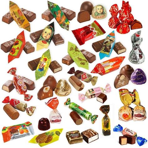 Russian chocolate Russian Chocolate, Red Caviar, Chocolate Candies, Chocolate Assortment, Candy Wrappers, European Food, Russian Recipes, Maybe One Day, Chocolate Candy