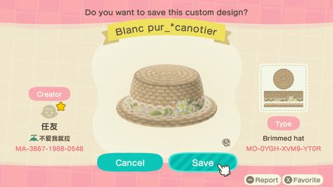 Animal Crossing Hat Design Codes, Acnh Hats Codes, Animal Crossing Cap Design, Animal Crossing Hat Code, Animal Crossing Hats, Animal Crossing Hat Designs, Acnh Hat Design Codes, Acnh Hats, Cottagecore Hat