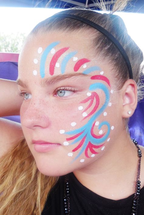 4th Of July Body Art, 4 Of July Face Paint Easy, Red White And Blue Face Paint Ideas, 4th Of July Body Painting, Red White And Blue Face Paint, Fourth Of July Face Paint, School Spirit Face Paint, 4th Of July Face Paint, Football Face Paint