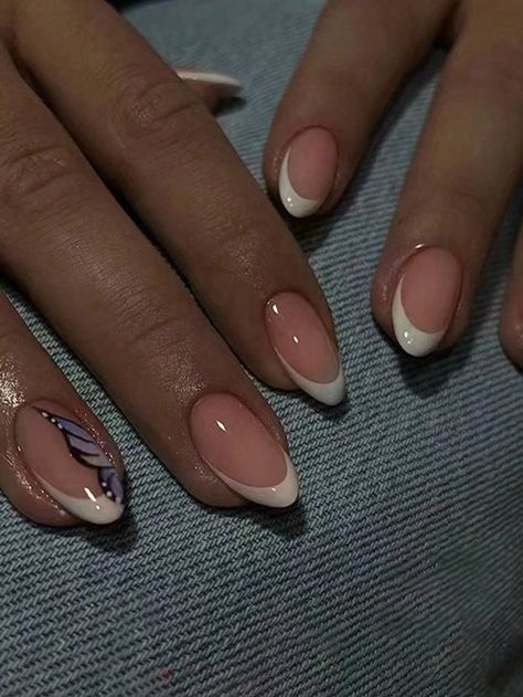 Multicolor  Collar   Colorblock Color Nails Embellished   Beauty Tools Fake Nails White, Butterfly Nail Art, Nagel Tips, Manicure Tips, Fake Nails With Glue, Nail Forms, Nail Art Hacks, False Nail, Diy Manicure