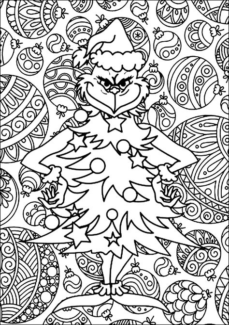 The Grinch disguised as a Christmas tree - JustColor.net : Free printable coloring pages for adults and kids The Grinch Coloring Pages Free Printable, Free Christmas Coloring Pages Printables, Christmas Coloring Sheets Free Printable, Grinch Coloring Pages Free Printable, The Grinch Coloring Pages, Christmas Adult Coloring Pages, Adult Christmas Coloring Pages, Christmas Coloring Pages Free Printable, Christmas Coloring Pages For Adults