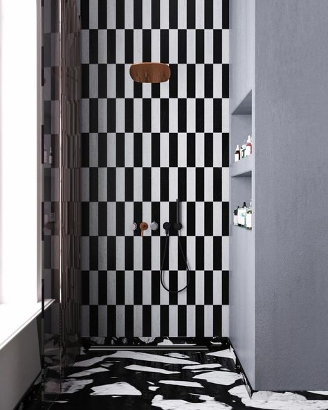 Colorful Bathrooms, White Storage Cabinets, Striped Tile, Lake Villa, Como Lake, Eclectic Bathroom, Stone Interior, Eclectic Interior Design, White Interior Design