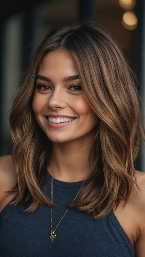 Rambut Brunette, Fresh Haircut, Fall Hair Cuts, Mom Hairstyles, Round Face Haircuts, American Beauty, Shoulder Length Hair, Medium Length Hair Cuts, Brunette Hair