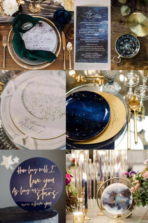 Acotar Wedding Theme, Celestial Reception, Starfall Wedding, Space Wedding Theme, Stars And Moon Theme, Job Acceptance, Acotar Wedding, Planetarium Wedding, Wedding Entrees