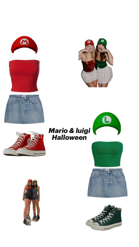 Mario And Luigi Costumes, Mario And Luigi Halloween, Costume Mario, Costumes For Best Friends, Luigi Costume, Mario Theme, Mario Costume, Trio Halloween Costumes, Mario Luigi