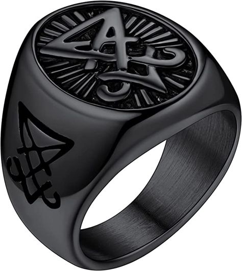 FaithHeart Stainless Steel/18K Gold Plated Satan Inverted Pentacle Signet Ring for Men Women purchase now from amazon 2022 New Design perfect for any style men or women Satanic Ring, Lucifer Symbol, Baphomet Goat, Satanic Jewelry, Sigil Of Lucifer, Signet Ring For Men, Celtic Knot Ring, Signet Rings, Ring For Men