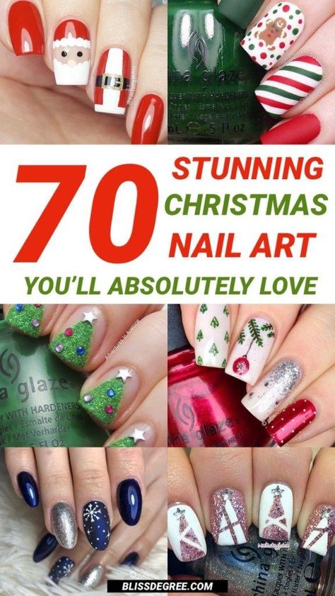 Christmas Nail Art Designs - Never miss the amazing and greatest offer. Click to visit and find out more! Christmas Nail Decorations, Xmas Manicure Ideas, Christmas Finger Nail Ideas, Nail Designs For Christmas Holiday, Christmas Finger Nail Designs, Square Nails Christmas Art Designs, Christmas Nail Stamping Ideas, Holiday Nail Art Christmas, Christmas Fingernail Ideas