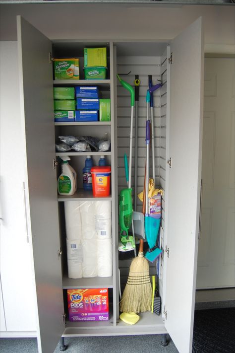 Broom Utility Closet, Corner Utility Closet, Broom Cupboard Ideas Utility Closet, Storage Closet For Cleaning Supplies, Vacuum Cleaner Storage Small Spaces Utility Closet, Laundry Backyard, Tall Utility Cabinet, Ideeas For Brooms Mops Storage, Broom Cabinet