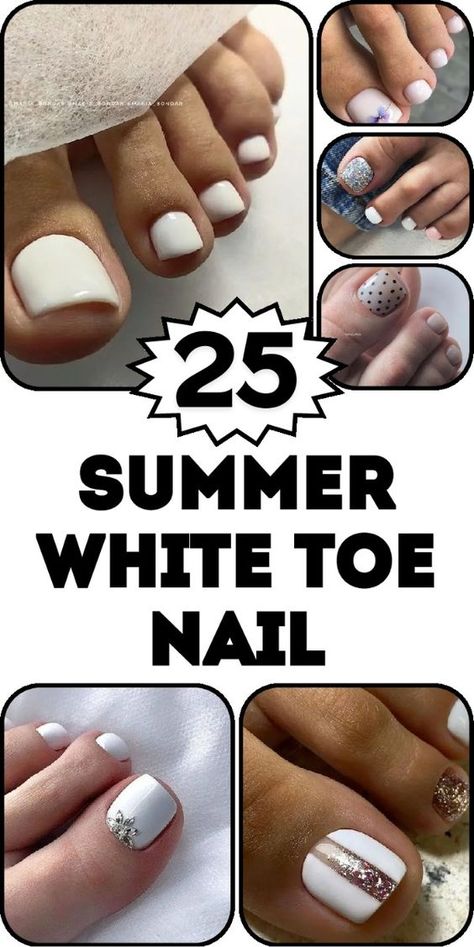 Summer is the perfect time to flaunt trendy and stylish toenail designs. Whether you're lounging on the beach or rocking open-toed sandals, beautifully adorned toenails can elevate your summer style. Instead of the typical colors, why not embrace the elegance of white? In this article, we delve into stunning white summer toenail designs that are both chic and versatile. Explore the world of white pedicures and discover inspiring ideas to keep your toes looking fabulous all summer long. White Toenails With Design, White Pedicures, White Pedicure Toenails, White Pedicure Ideas, Pedicure Ideas Summer 2024, White Toes Pedicure, Summer Toenail Designs, White Toenail Designs, White Toe Nail