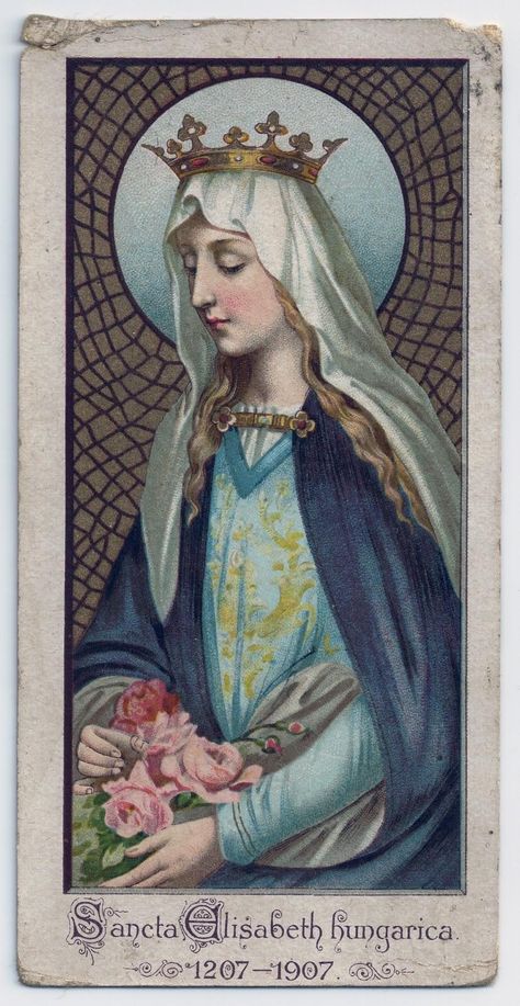 St Elizabeth Of Hungary, Saint Elizabeth Of Hungary, Elizabeth Of Hungary, St Elizabeth, Vintage Holy Cards, Saint Elizabeth, Catholic Pictures, Queen Of Heaven, Catholic Images