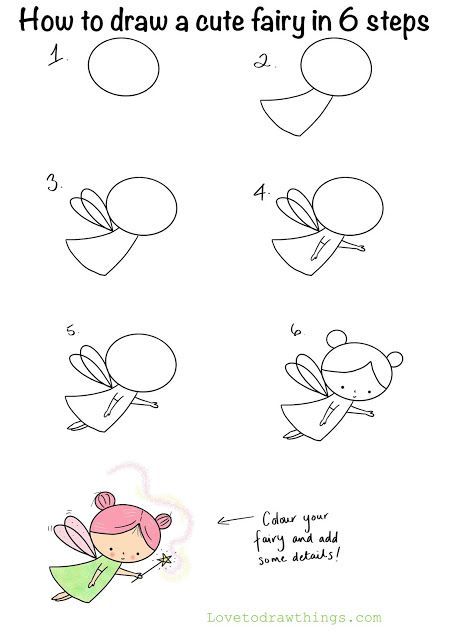 Trin For Trin Tegning, How To Draw Cute, Easy Step By Step Drawing, Drawing Lessons For Kids, Fairy Drawings, Draw Cute, Easy Drawings For Kids, Easy Doodle Art, Cute Fairy