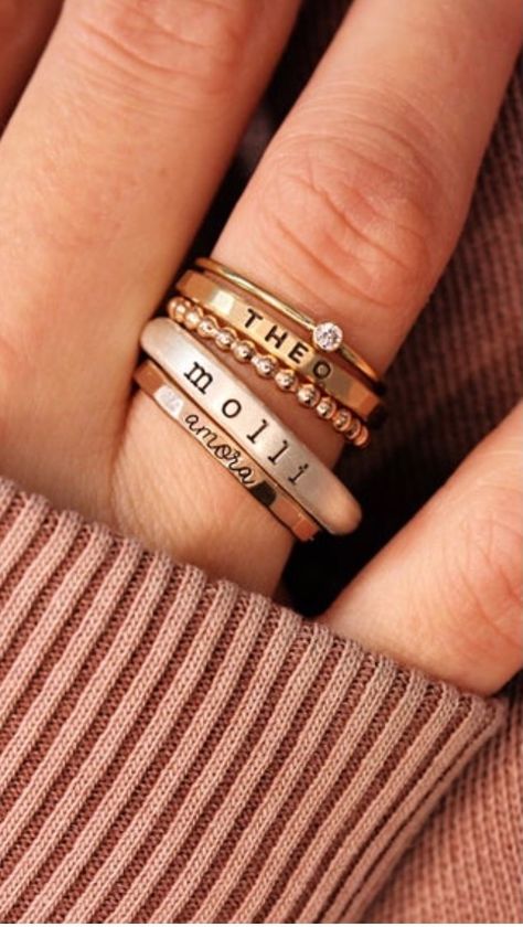 tagyoureitjewelry • Original Audio Mothers Ring Stackable, Engraved Rings Personalized, Stackable Name Rings, Sentimental Gifts For Mom, Mom Jewelry Personalized, Meaningful Christmas Gifts, Lily Ring, Ring Stacks, Personalized Memorial Gifts