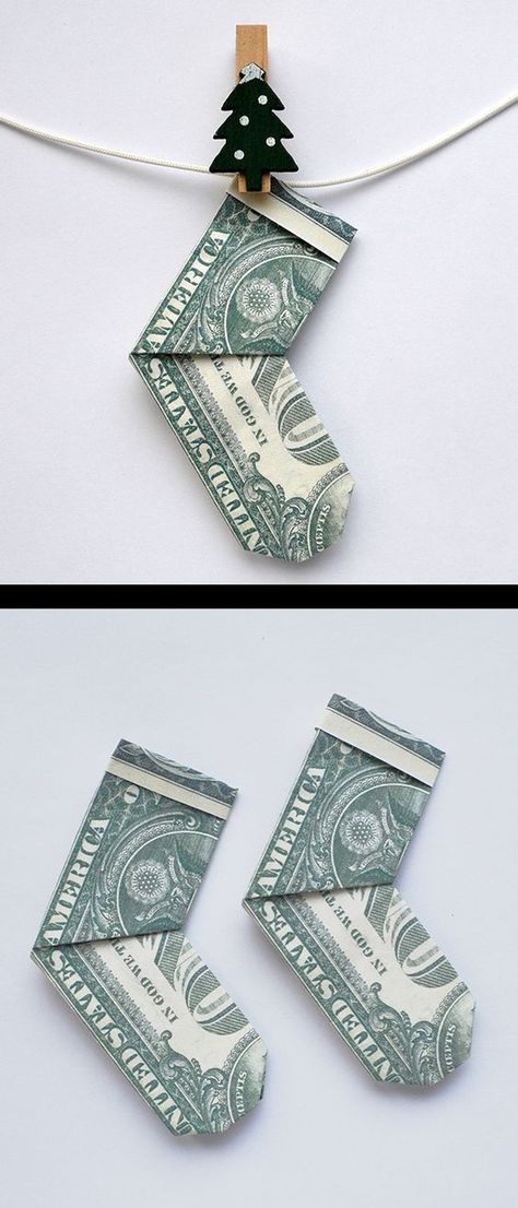 Dollar Bill Origami Christmas, Christmas Dollar Origami, How To Fold Money For Gifts Christmas, Folding A Dollar Bill, Money Folding Ideas Christmas, Origami With Money Easy, Christmas Money Origami Easy, How To Fold Money For Gifts Easy, Folding Money For Christmas