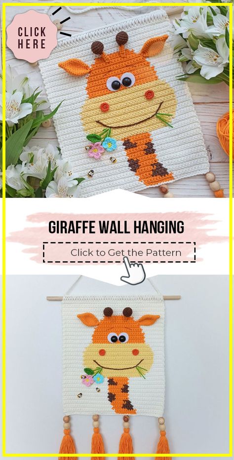 crochet Giraffe Wall Hanging free pattern - Easy Crochet Decoration Pattern for Beginners. Click to Try the Pattern #Decoration #crochetpattern #crochet via @shareapattern.com Free Pattern Knitting, Giraffe Haken, Crochet Nursery Decor, Crochet Giraffe, Crochet Wall Art, Crochet Nursery, Wall Hanging Designs, Giraffe Crochet, Crochet Wall Hangings