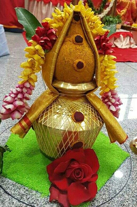 Homam Pooja Decoration, Kalisam Decoration, Kalasam Decoration, Kalash Decoration, Varalakshmi Pooja, Coconut Decoration, Varalakshmi Vratham, Pooja Decoration, Ganapati Decoration