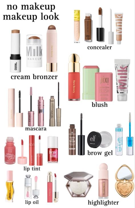 makeup products, makeup look, no makeup look, makeup design, beauty, skincare Simple Makeup Needs, Good Makeup To Buy, Makeup At Sephora, Back To School Makeup Products, Good Highlighters For Makeup, Makeup Needs List, Make Up Recommendations, Teen Makeup Products, Light Makeup Products