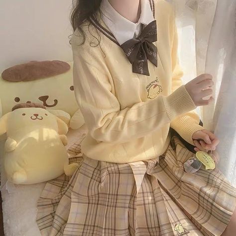 Pompompurin Outfit, Sanrio Outfits, Sanrio Clothes, Cute Kawaii Outfits, Yellow Clothes, Pastel Outfit, Yellow Outfit, Kawaii Fashion Outfits, Yellow Aesthetic