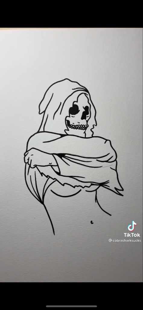 Beginner Tattoo Sketches, Horror Simple Tattoo, Cool And Simple Drawings, Tattoo Outline Designs For Men, Female Ghost Tattoo, Gory Tattoos For Women, Simple Horror Tattoo Ideas, Scary Tattoo Stencil, Simple Creepy Tattoo Designs