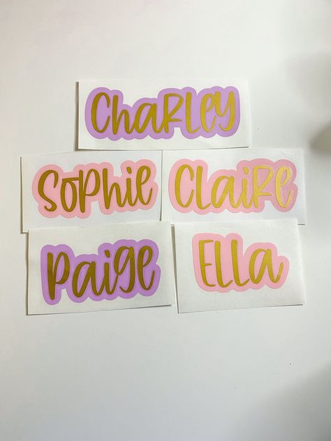 Custom vinyl name stickers with a handwritten font. Choose from two colors and apply to water bottles, laptops, and more! #vinylstickers #namestickers . #Water_Bottles_Plastic #Girly_Fonts #Sticker_Name #Colors_Name Cricut Name Stickers, Custom Hard Hats, Girly Fonts, Custom Car Stickers, Custom Wall Stickers, Colors Name, Vinyl Monogram, Name Sticker, Custom Vinyl Decal