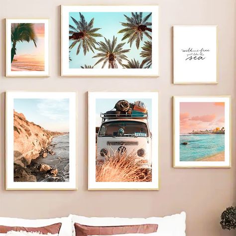 Coconut Tree Car Bridge Mountain Forest Wall Art Canvas Painting Nordic Posters And Prints Wall Pictures For Living Room Decor Natural Interior Style, Murs Roses, Canvas Gallery Wall, Cactus Poster, Beach Prints, Explore Dream Discover, Funky Gifts, Gallery Wall Inspiration, Poster Shop