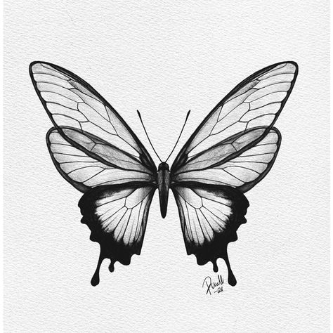 Black Butterfly Drawing, Unique Butterfly Tattoo Creative, Cool Butterfly Tattoos, Dark Butterfly Tattoo, Butterfly Drawing Aesthetic, Butterfly Tattoo Drawing, Butterfly Wings Tattoo, Mariposas Tattoo, Blackwork Butterfly