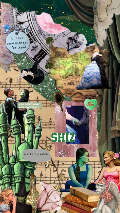 wicked the musical #wallpaper #musical #musicaltheatre #wicked #elphabathropp #elphaba #glindaupland #glinda #wickedthemusical #aesthetic Wicked Musical Broadway, Broadway Wicked, Musical Wallpaper, Iphone Wallpaper Violet, Wicked The Musical, Elphaba And Glinda, Movie Collage, Wicked Musical, Disney Collage