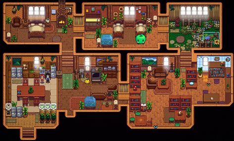 no kids yet but one on the way :D Cute Stardew Valley House, Stardew Valley House Interior Simple, Stardew Design Ideas, House Layout Stardew Valley, Stardew House Design, Stardew Valley Kids Room, Stardew Valley House Interior 1.6, Stardew Valley House Interior No Mods, Stardew Valley Home Interior