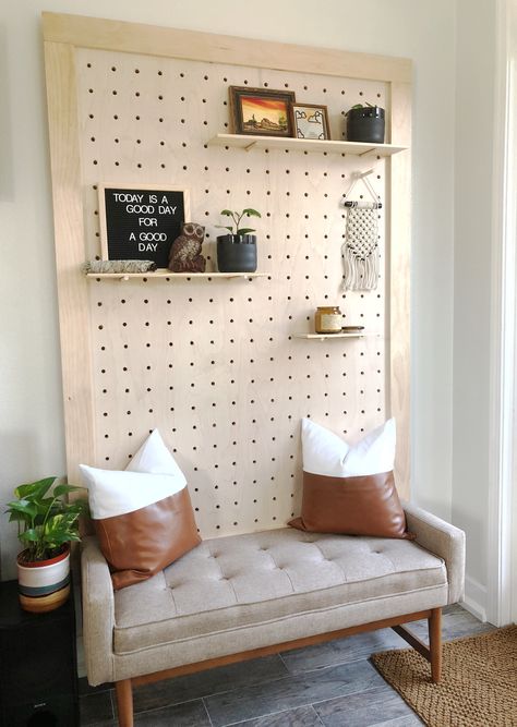 DIY giant peg board with frame perfect for any bedroom wall or large spaces. Custom modern mid century danish decor. Pegboard Bedroom Ideas, Pegboard Ideas For Bedroom, Pegboard Ideas, Danish Decor, Pegboard Wall, Peg Boards, Baby Room Organization, Peg Board, Room Organization