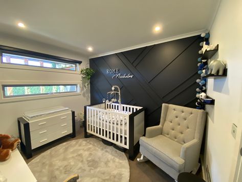 Nursery inspiration- baby boy Nursery Corner, Boy Nurseries, Grey Nursery Boy, Baby Loading, Nursery Accent Wall, Black Nursery, Classy Baby Shower, Black Accent Walls, Trendy Baby Nursery