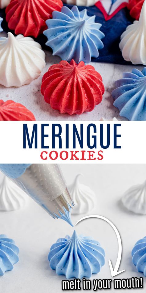 Melt In Your Mouth Cookies, Patriotic Cookies, July Desserts, Meringue Recipe, Shugary Sweets, Patriotic Desserts, Biscuits Cookies, 4th Of July Cake, Blue Cookies