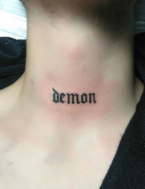 27 Best Creative And Unusual Demon Tattoo Designs Demon Neck Tattoo, Herren Hand Tattoos, Army Tattoos, Throat Tattoo, Grunge Tattoo, Demon Tattoo, Scary Tattoos, Omerta Tattoo, Tattoo Life