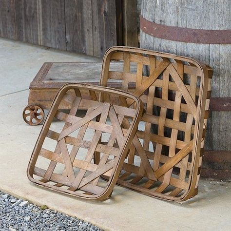 Square Decorative Tobacco Baskets, Set of 2 https://shrsl.com/2xtt5 affiliate Shabby Chic Wall Decor, Square Baskets, Wood Basket, Unique Farmhouse, Chic Farmhouse, Vintage Baskets, Farm Decor, Antique Farmhouse, Farmhouse Style Decorating