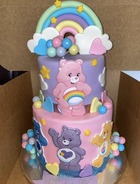 Care Bear 1st Birthday Cake, Carebear Theme Party Decorations, Care Bears Party Theme, Carebear First Birthday Party, Care Bears Theme Party First Birthdays, Carebear Themed Birthday Party, Care Bears 2nd Birthday Party, Carebear Baby Shower Theme Girl, Care Bear Baby Shower Cake