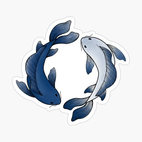 Grafika przedstawia dwie ryby koi w kolorach białym i niebieskim ułożone w yin yang, można ją zakupić na wielu różnych produktach przez platformę Redbubble. Koi Fish Sticker, Blue Koi Fish, Cute Blue Stickers, Blue Stickers Aesthetic, Fish Aesthetic, Blue Fish, Fish Stickers, Blue Stickers, Blue Koi