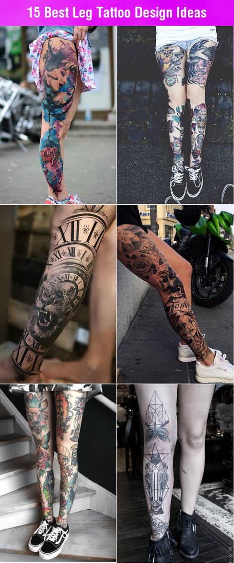 Legs are the ideal place for tattoos. The design ideas for leg tattoos can be applied on hips, groin, calves, ankles, feet, shin and so on. Full Leg Tattoo Ideas Female, Calve Tattoo Ideas, Front Of The Leg Tattoos For Women, Womans Leg Tattoo Ideas, Woman Leg Sleeve Tattoo Ideas, Tattoo Feet Man, Lower Side Leg Tattoos Women, Nature Leg Tattoos Women, Mens Leg Tattoo Ideas Calves