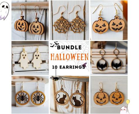 Get creative with our laser cut earring templates. Perfect for crafting unique jewelry pieces that capture the essence of Halloween and showcase your style! Laser Halloween Ideas, Laser Halloween, Laser Cut Wood Earrings, Earring Svg, Laser Cut Wood Crafts, Laser Cut Jewelry, Laser Cut Earrings, Earrings Wood, Laser Engraved Wood