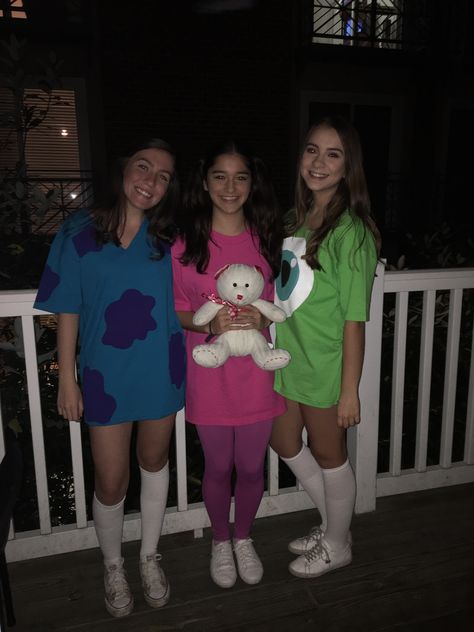 Easy Diy Halloween Costumes Kids, Monsters Inc Trio Costume, Halloween Costumes Monsters Inc, Boo Halloween Costume Monsters Inc, Boo From Monsters Inc Costume, Boo Costume Monsters Inc, Monster Inc Halloween Costume, Boo Monsters Inc Costume Women, Sully Monsters Inc Costume