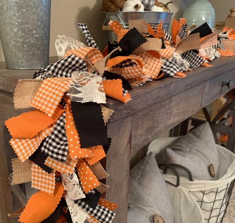 Fall Mantel Garland, Rustic Fireplace Decor, School Props, Black Garland, Rag Tie Garland, Autumn Banner, Team Decor, Shabby Chic Fall, Mantel Garland