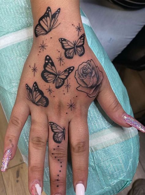 butterfly tattoos, butterfly tattoo meaning, unique butterfly tattoos, butterfly tattoos for women, butterfly tattoo on arm, simple butterfly tattoos, butterfly tattoos for men, small butterfly tattoos, butterfly tattoo with flowers 42 Tattoo, Butterfly Hand Tattoo, Rose Hand Tattoo, Hand And Finger Tattoos, Cute Hand Tattoos, Pretty Hand Tattoos, Butterfly Tattoos For Women, Neck Tattoos Women, Tattoos For Black Skin