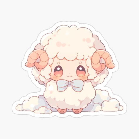 Kawaii Sheep Drawing, Lord Drawing, Cute Ram, Sheep Sticker, Sheep Cute, Cute Kawaii Art, Kawaii Winter, Mascot Ideas, Sheep Drawing