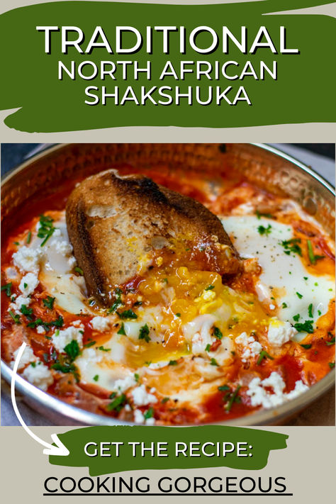 delicious breakfast dish consists of eggs gently poached in a spicy tomato sauce made with peppers, onions, and fresh herbs. Lamb Breakfast Ideas, Middle Eastern Breakfast Recipes, Shakshuka Recipe Traditional, Traditional Shakshuka, Traditional Shakshuka Recipe, Middle Eastern Breakfast, Easy Veggie Side Dish, Vegetarian Party Food, Cheap Breakfast